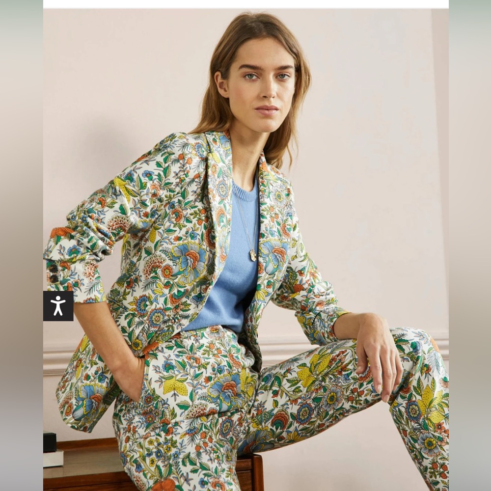 Boden suiting in bright floral pattern